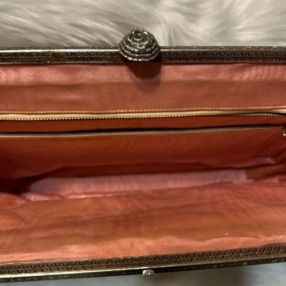 1950’s Style Vintage Needlepoint Floral Embroidered Burgundy Handbag - Picture 9 of 12